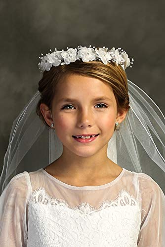 iGirlDress Girls First Communion White Floral and Pearls Wreath Crown Veil2