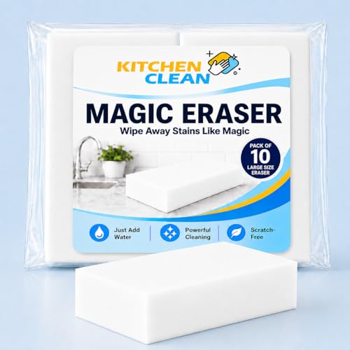 Image of Kitchen Clean Melamine Magic Eraser Pack of 10 | Wall Marks Remover Sponge | Kitchen, Bathroom & Tile Cleaning | Removes Wall Stains & Limescale