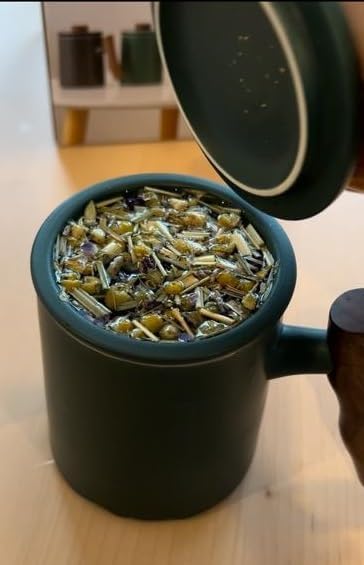Miniatura 3 de Matty's Garden - Taza de café de cerámica negra e infusor de té, 12 onzas con tapa y mango de madera más empinado