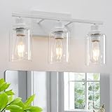 HCCZ 3 Light White Bathroom Light Fixtures Vanity Light Over Mirror Modern Wall Lighting Sconces Rustic Industrial Wall Lamp for Bathroom, Bedroom, Living Room E26 Socket with Glass Shade