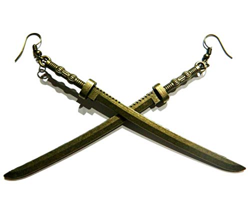Large Bronze Katana Sword Earrings on Hypoallergenic Hooks ninja samurai Japan blade Michonne