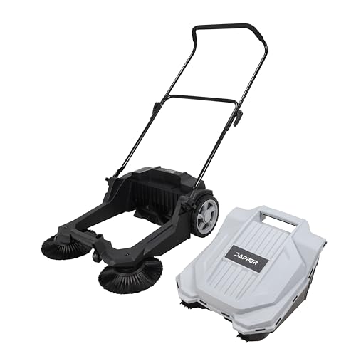 Image of Dapper Supply Walk-Behind Outdoor Hand Push Floor Sweeper - 5.25 Gallon Capacity - 25.5 inch Sweeping Width - Sweeps up to 27,900 ft /Hour, Grey