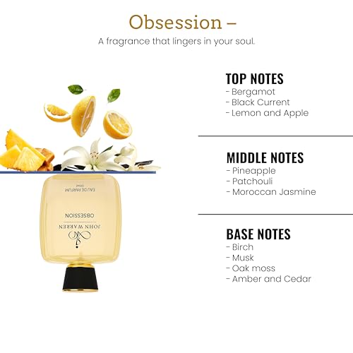 Image of JOHN WARREN OBSESSION Luxury Perfume For Men, Long-Lasting Eau De Parfum with Bergamot, Pineapple,Moroccan Jasmine and Musk, Fresh & Strong Everyday Fragrance-100 ml
