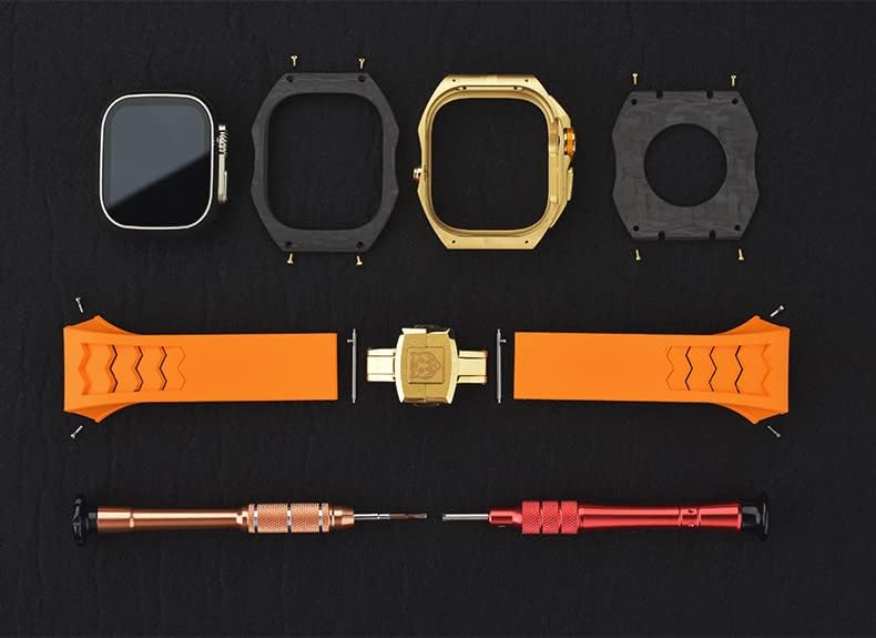 Miniatura 5 de Funda de fibra de carbono de moda de 1.929 in para Apple Watch ultra 3 1.929 in banda de goma fluoro para iWatch Viton Kit de modificación de correa