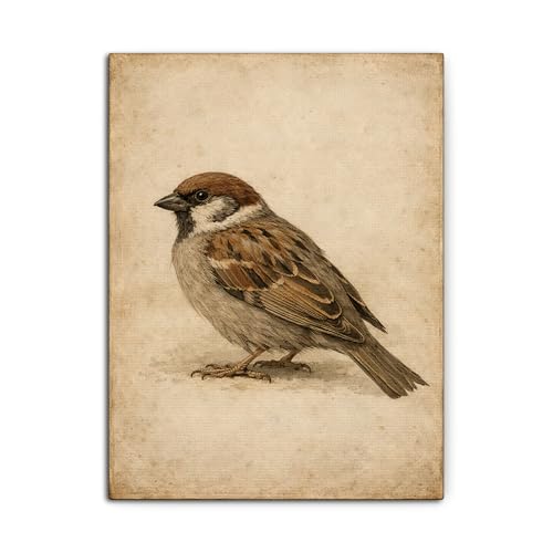 H-WALA Vintage Sparrow Canvas Wall Art, Nature Inspired Wall Decor