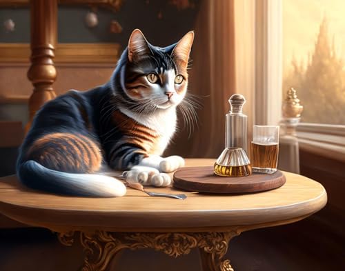 Poster chat style victorien 58x90 cm World on an Wooden Old Table sans cadre