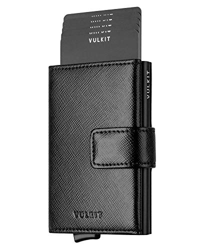 VULKIT Porte Carte de Crédit Portefeuille en Cuir Porte Carte Bancaire Porte-Cartes en Aluminium avec 3 Emplacements for Cartes & Billets