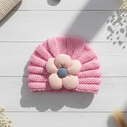 Image of SYGA Baby Cap Flower Wool Warm Knitted Streachable Hat Infant Toddler Baby Cap 0-3 Years