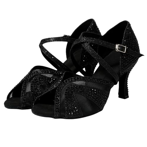 Women's Latin Dance Shoes Latin Dance Shoes for Adult Women with Diamond Inlay, Professional Latin Shoes with Soft Soles for Latin, Salsa, Samba, Chacha(Black 7.5 cm,39)2