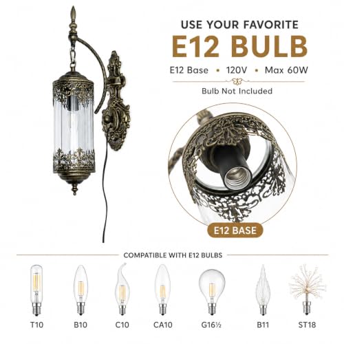 Image of Rustic Gothic Plug in Wall Sconce with Glass