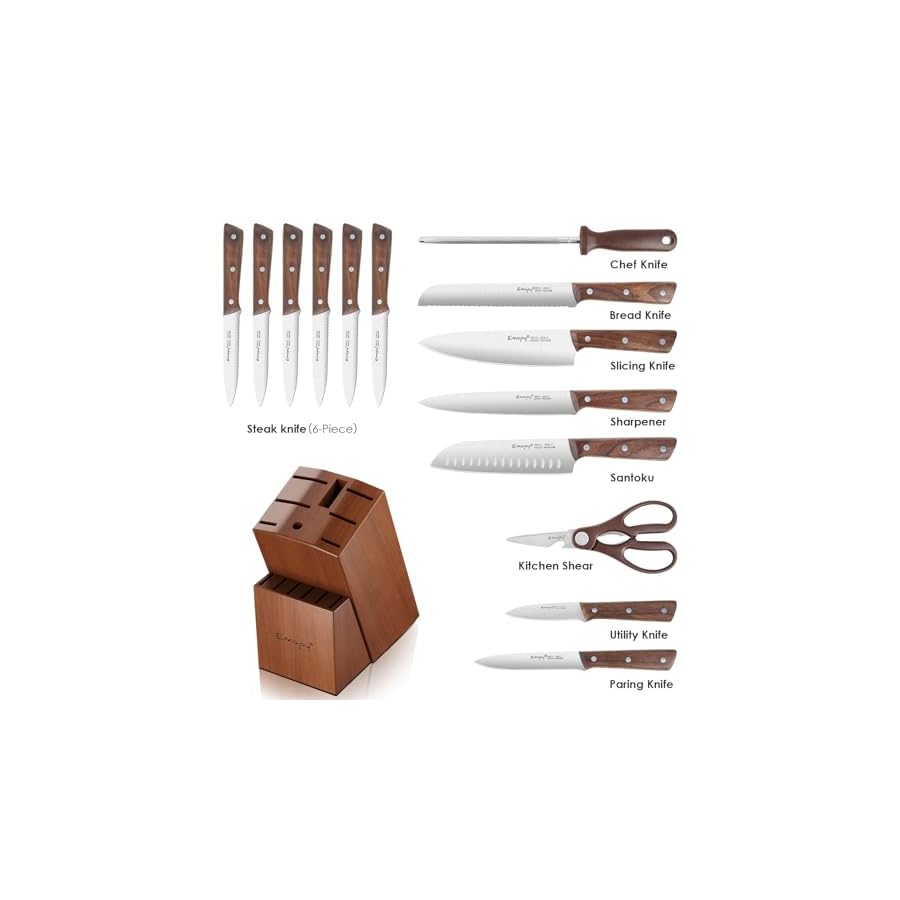 Emojoy-Knife-Set-15-Piece-Kitchen-Knife-Set-with-Block-Wooden-Kitchen-Knives-Sharpener-and-Scissors-German-Stainless-Steel-Brown Emojoy Knife Set, 15-Piece Kitchen Knife Set with Block Wooden, Kitchen Knives Sharpener and Scissors German Stainless Steel (Brown)