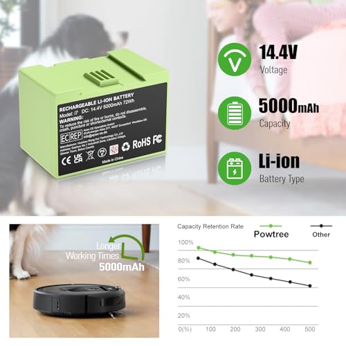 Image of Upgraded 5000mAh 14.4V Replacement for iRobot Roomba Battery ABL-D1 4624864 Compatible with Roomba e and i Series Li-ion Battery i3 3150 i3+ 3550 i4 4150 i4+ 4550 i8 i8+ i7 i7+ e5 e6 J7 J7+ J6+ J5