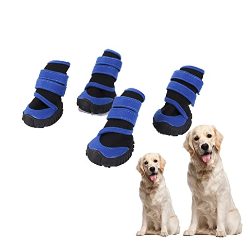 FuQin Dog Shoes,4 pcs Waterproof Dog Booties as Dog Paw Protector,Dog Boot of Dog Stuff Protects Walkee Paws,Also as Dog Socks for Puppy Supplies or Mature Dog Supplies (Blue-Black, Size1)