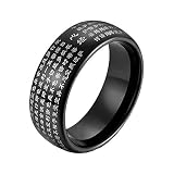 PAURO Men's Stainless Steel Steel 8MM Chinese Buddhist Heart Sutra Engraved Prayer Ring Band Amulet Jewelry Black Size 7