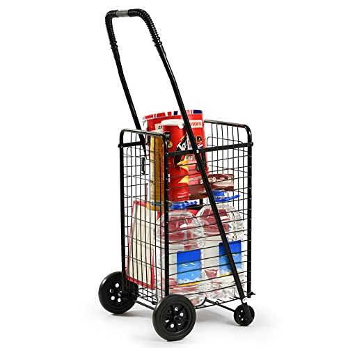Folding Shopping Cart,Grocery Utility Shopping Cart With Four Wheels,Compact Folding Portable Cart Saves Space For Convenient Storage,Lightweight Easy To Move Holds Up To Max 90Ibs,Black #TOP1