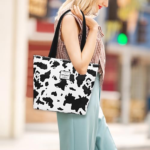 HAWEE Tote Bag with Zipper for Women Inside Mesh Pocket Heavy Duty Casual Anti-water Cloth Travel Shoulder Handbag, Cow — view 2