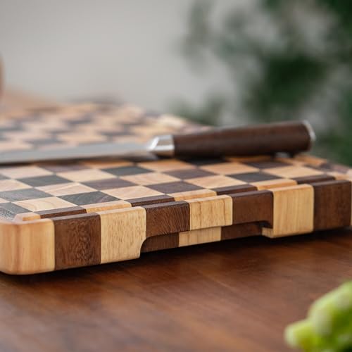 Tabla de Cortar Muso Wood Grande de Grano Final 16x12 Pulgadas, Tabla Cuadrillé con Patas, Hecha de Acacia y Madera de Caucho, para Cocina con Ranura para Jugo y Mango miniatura 5