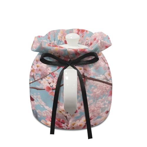 Image of Xoenoiee Cardinal Bird Cherry Blossom Print Tea Cozy Cotton Tea Cosy for Teapots Keep Warm Teapot Cover Insulated Kettle Cover for Home Kitchen Table Decor