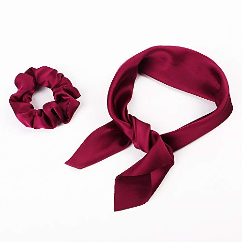 Silk Satin Hair Scrunchies, Hair Scarf With Bow Silk Elastic Hair Bands, Stripe Printed Hair Bobbles For Ponytail Holder (6 Pcs Solid Colors) #TOP2