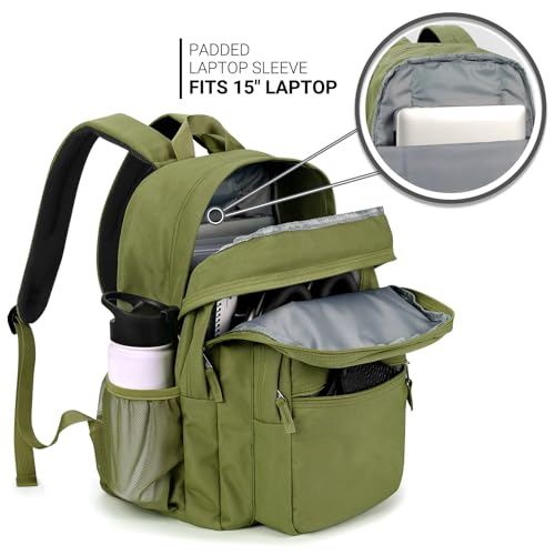 Image of ZORFIN 26L Backpack for College, and Travel: Water Resistant Bookbag - Army Green