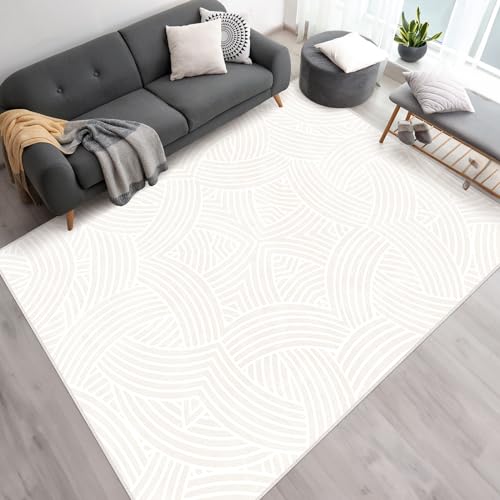 HOMFINE Modernas Alfombra Salon-Grandes Alfombra Habitacion Alfombra Dormitorio Alfombras Pelo Corto Tapetes para Sala Suave y Antideslizante Alfombra Lavable Lavadora 200x300cm Beige