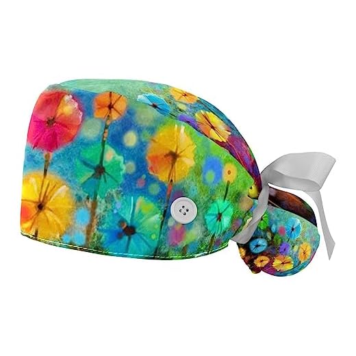 FVQL Juego de 2 gorros de enfermería para cabello largo, patrón colorido de flores de gerbera, COLOR 16258, Talla única