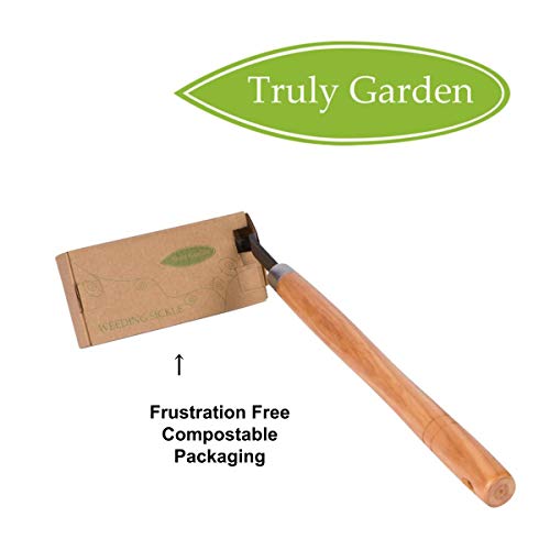 Truly Garden Sickle Style Hand Weeder Tool with Thick Leather Sheath and Sharpening Stone