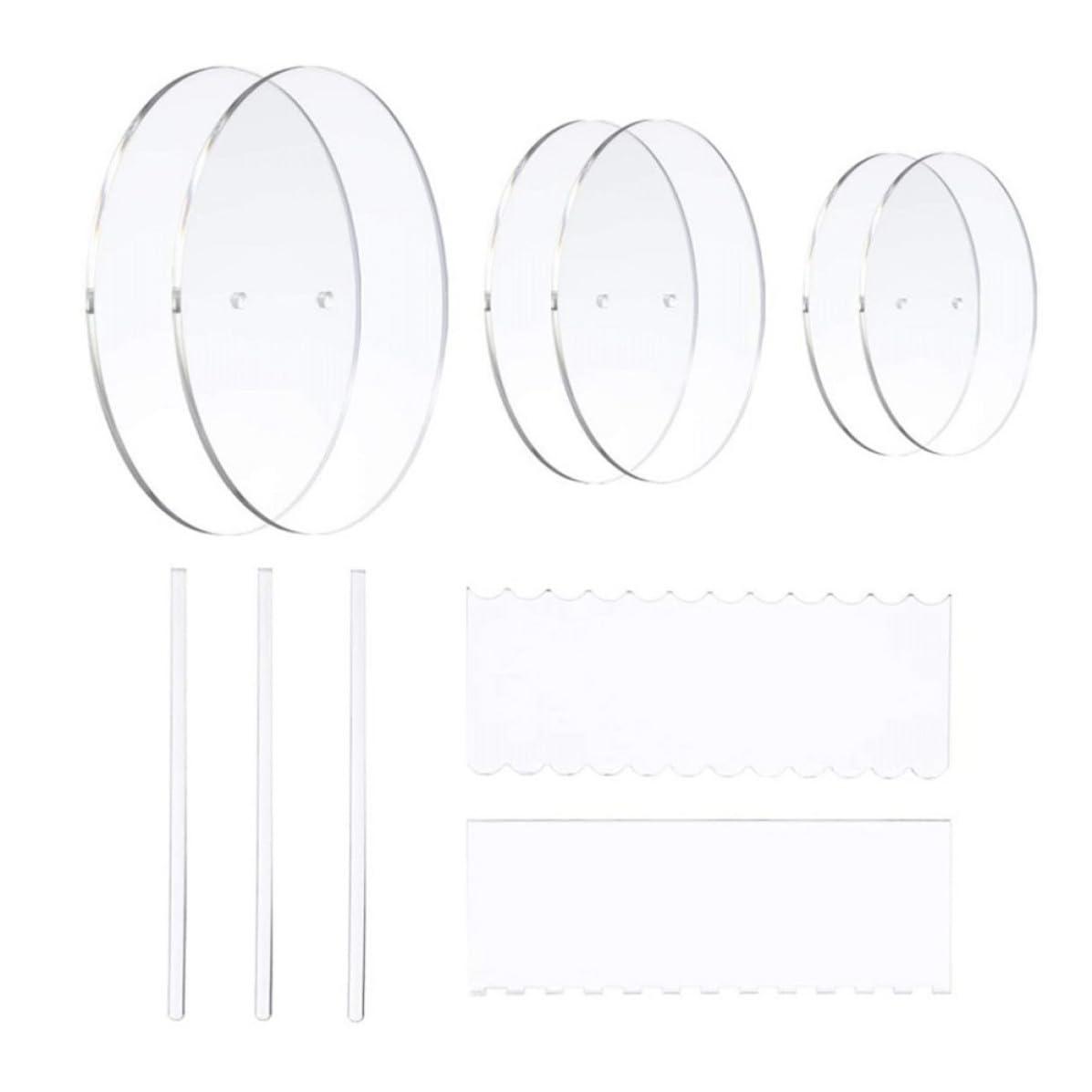 CANIGHT Juego de 11 Piezas de Discos Redondos para Tartas y Raspadores de Acrílico, Kit Transparente para Adornos y Corte de Pasteles, Adecuado para Repostería