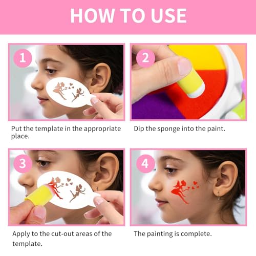 JDNFKG 48 Modèles De Peinture De Visage, 6 Éponges De Peinture De Doigt, Planche À Dessin De Graffiti De Visage, Outils De Peinture, Maquillage De Fête, Fournitures d'art. – vue 3