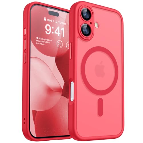 Image of CANSHN Magnetic for iPhone 17 Case, Upgraded [Full Camera Protection] [Compatible with Magsafe] [Translucent Matte] Shockproof Protective Phone Case for iPhone 17 - Red