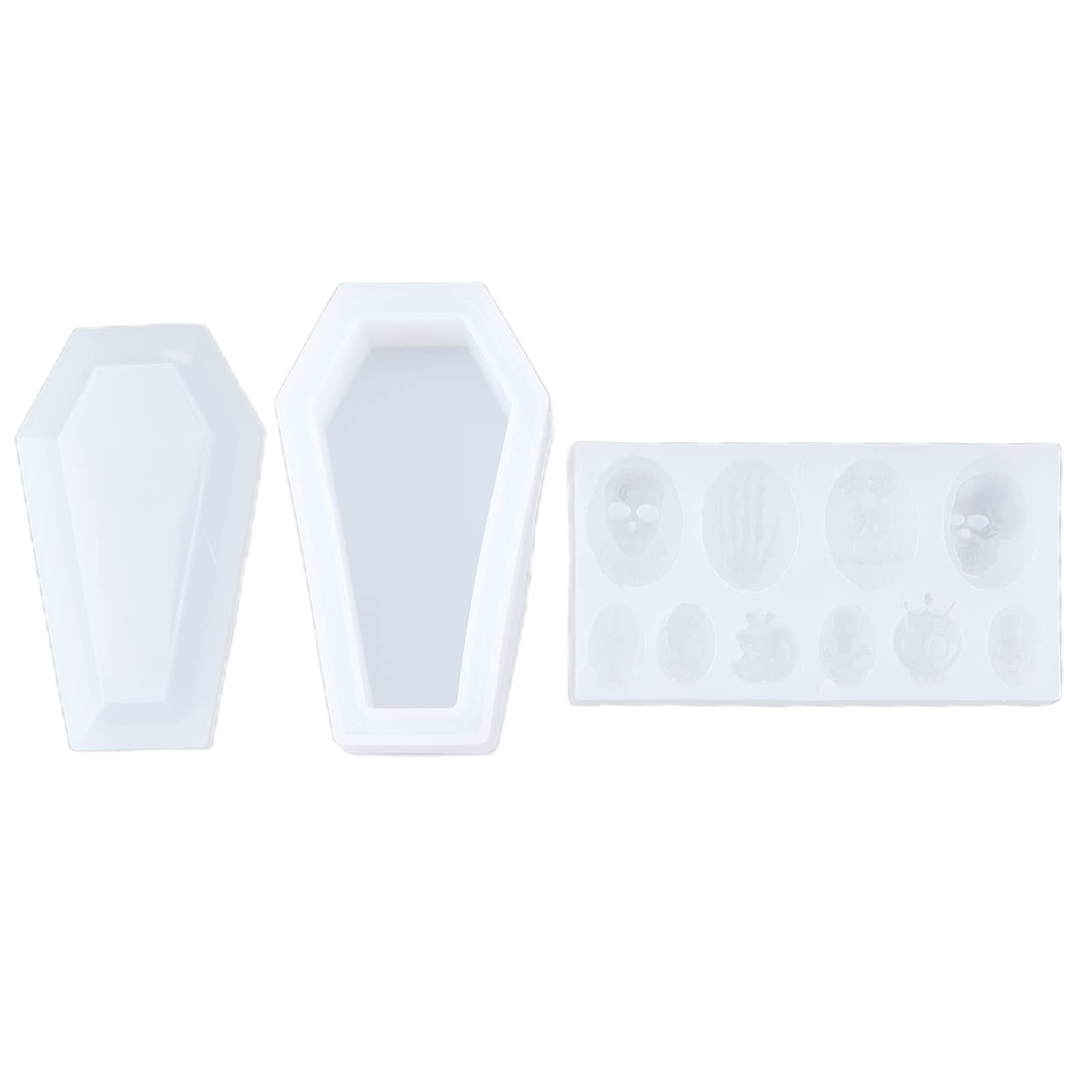 3Pcs Halloween Resin Molds, Silicone Chocolate Model Coffin Skeleton Hand Skull for Candy Cake Home Kitchen - Image 2