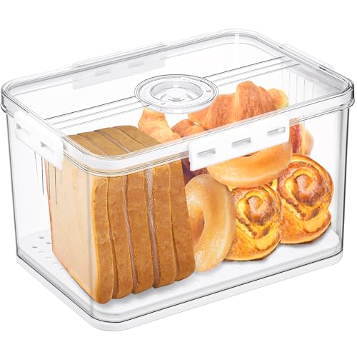 Gifhomfix Bread Box Bread Boxes for Kitchen Counter Airtight, Time Recording Bread Storage Container with Lid, Bread Keeper for Homemade Bread, Toast, Bagel, Donut and Cookies, LARGE White