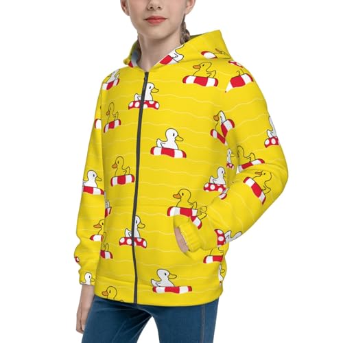 Duck Swimming Ring Kids Pullover Hoodies Boys Zip Up Sweatshirts Girls Athletic Clothes with Pocket