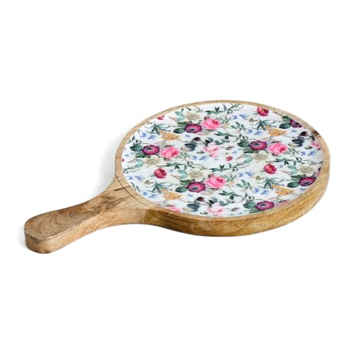 Image of SAAGA Red Violet Mango Wood Pizza Serving Tray - Stylish Round Snack Plate (15x10 Inch) for Kitchen, Home, Cafes & Restaurants