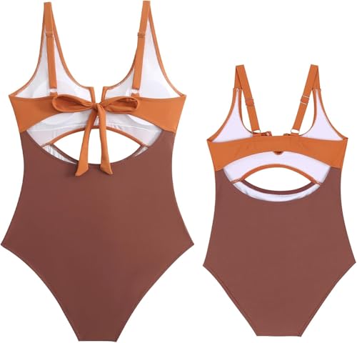 Family Matching Swimsuits Mommy and Me Cutout Colorblock Bathing Suits High Waisted Tummy Control One Piece Swimwear3