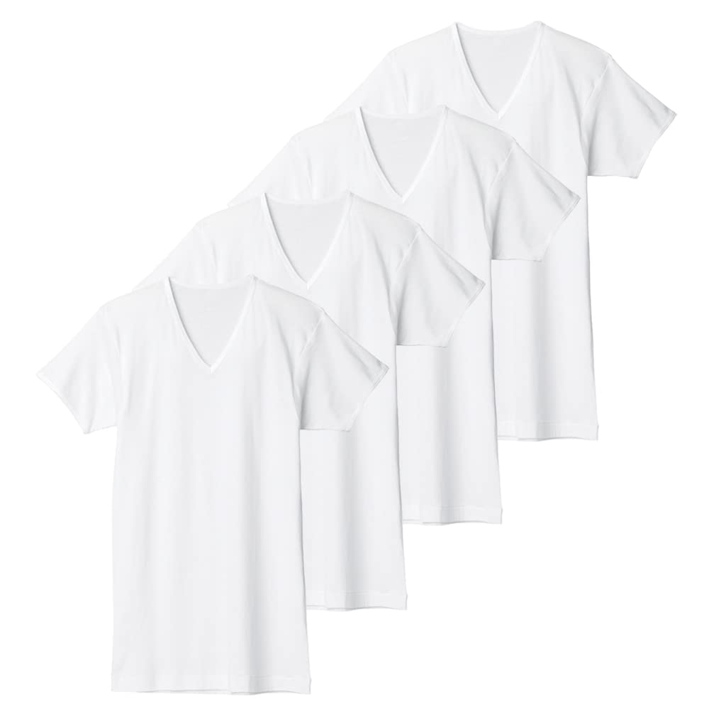 Gunze SV61152 Men's Inner Shirt, Soft Underwear, 100% Cotton, Antibacterial and Odor Resistant, Short Sleeve, V-Neck, 2-piece Set x 2 Set, Set of 4, white, Medium