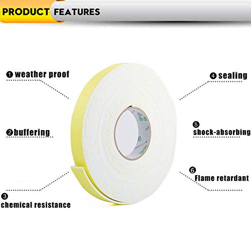 Foam Insulation Tape, Weather Stripping For Sliding Doors, Seal, Hvac, Windows, Pipes, Air Conditioning, Plumbing, High Density Foam Seal Tape, Craft Tape(White, 33Ft X 1/8” X 1”) #TOP3