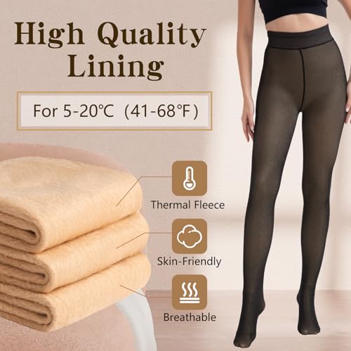 Image of HONGTEYA Fleece Lined Tights Women Winter Thermal Leggings Pantyhose Fake Translucent Thick Warm Sheer Tights (US, Alpha, X-Large, Regular, Regular, Fake Translucent gold)