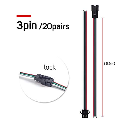 BTF-LIGHTING 20 Pairs JST SM 3 Pin Connectors for WS2812B WS2811 WS2812 WS2814 SK6812 FOCB CCT LED Strip Female Male 15cm 22awg Wire by BTF-LIGHTING - Image 5