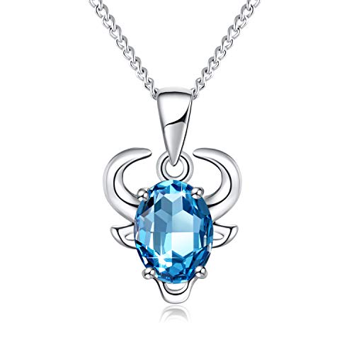 PLATO H Women Taurus Necklace Crystals Rhodium-Plated Chain 12 Zodiac Constellation Charms Bull Pendant Jewelry Birthstone Gifts