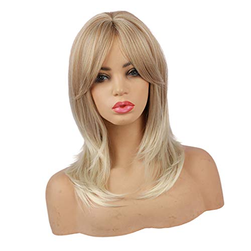 kowaku Perucas de Corte Centro Retas E Amigas Do Calor Feminino para Festa Diária Loira