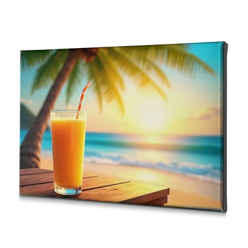 Toile decorative salle de bain deco plage coucher de soleil tableau orange 40x60