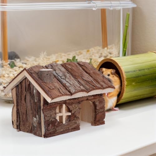 Casa de madera para hámsters transpirable con chimenea 14x12cm 6