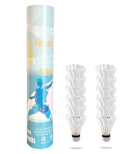 Larumsport Badminton Shuttlecocks 12-Pack, Durable Feather Badminton Birdies with High Stability & Fast Flight, Indoor/Outdoor Training Shuttlecocks for Trainers, Amateurs, Beginners & Family Games