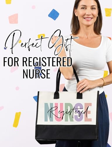 Image of InnoBeta Registered Nurse Gifts Canvas Tote Bag for Women with Top Zipper Closure and Shoulder Strap