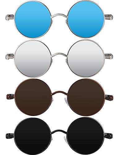 Frienda 4 Pieces Retro Steampunk Sunglasses Vintage Gothic Round Sunglasses Circle Steampunk Glasses for Christmas Women Men3