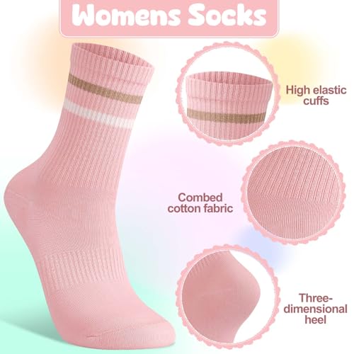 Utensilsto 8 Paare Socken Damen 39-42 Tennissocken Bunte Sportsocken Lange Baumwollsocken Streifen Socken für Damen Tennis Sport Lauf Arbeit
