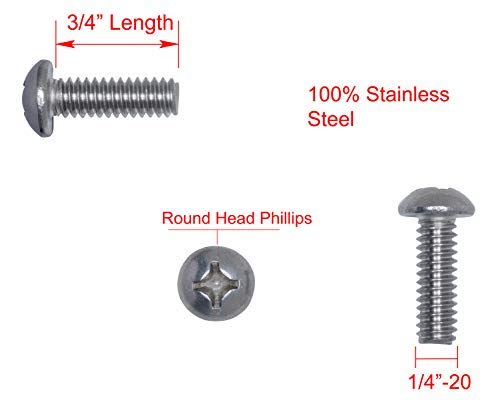 1/4"-20 X 3/4" Stainless Phillips Round Head Machine Screw, (25pc), Coarse Thread, 18-8 (304) Stainless Steel, by Bolt Dropper