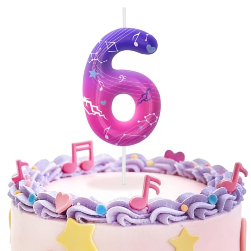 Image of Pink Purple Number 6 Birthday Candles, Cartoon Themed Cupcake Toppers for Boys Girls Cake Decorations, Cake Toppers, Birthday Decorations Party Supplies, Number Candles for Party Decor
