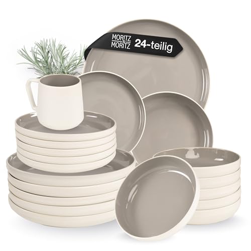 Moritz & Moritz CAVO Steingut Geschirrset 6 Personen 24-tlg. - Modernes Tafelservice in der Farbe...